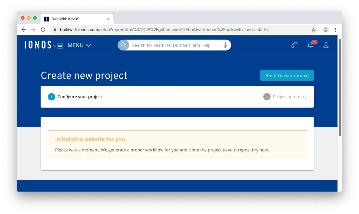 Screenshot of project initialization